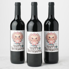 Etiqueta Para Botella De Vino Pavo de Acción de Gracias Lindo