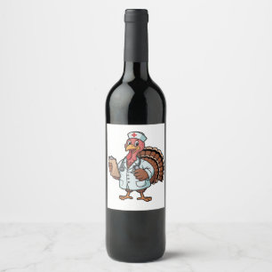 Etiqueta Para Botella De Vino Pavo en un Día de Acción de Gracias de Enfermera e