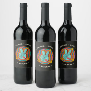 Etiqueta Para Botella De Vino Paz Amor Enseñanza Vintage Retro 70s Hippie