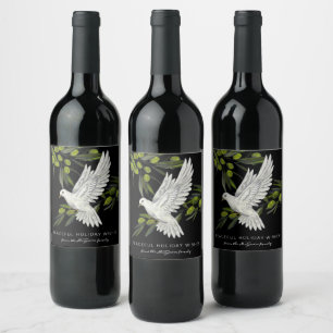 Etiqueta Para Botella De Vino Paz de paloma blanca y negra y ramas de olivo pers