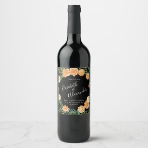 Etiqueta Para Botella De Vino Peach & Black Peony y Rosa Boda Floral
