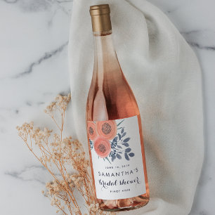 Etiqueta Para Botella De Vino Peach Poppies Bridal Shower Wine Labs