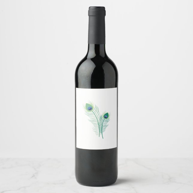 Etiqueta Para Botella De Vino Peacock Feathers (Anverso)