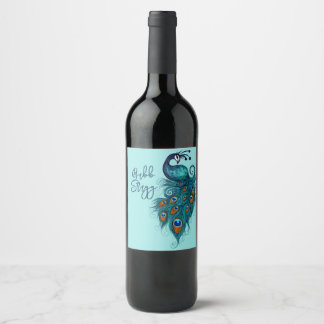 Etiqueta Para Botella De Vino Peacock Feathers Peacocks Verde azulados