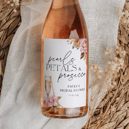 Etiqueta Para Botella De Vino Pearls Petals y Prosecco Floral Bridal Shower