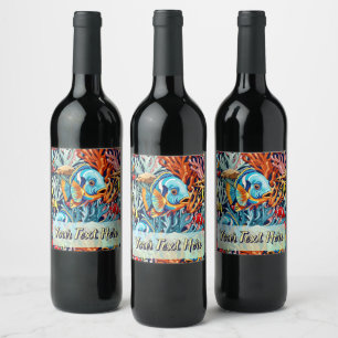 Etiqueta Para Botella De Vino Peces Tropicales Colores Verano Vibraciones