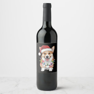 Etiqueta Para Botella De Vino Pembroke Welsh Corgi Santa Christmas Tree Lights