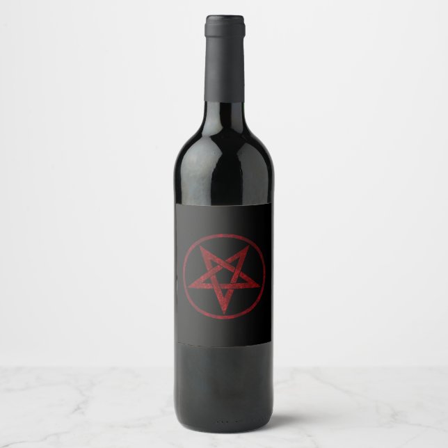 Etiqueta Para Botella De Vino Pentagram del diablo Rojo (Anverso)