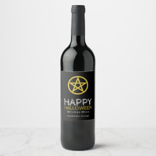 Etiqueta Para Botella De Vino Pentagrama en círculo dorado, Halloween