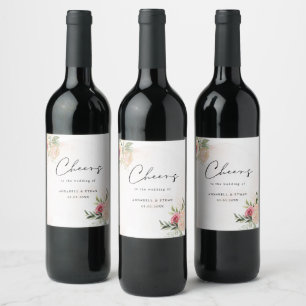 Etiqueta Para Botella De Vino Peony y Gold Bloom Chequean etiqueta de vino Boda