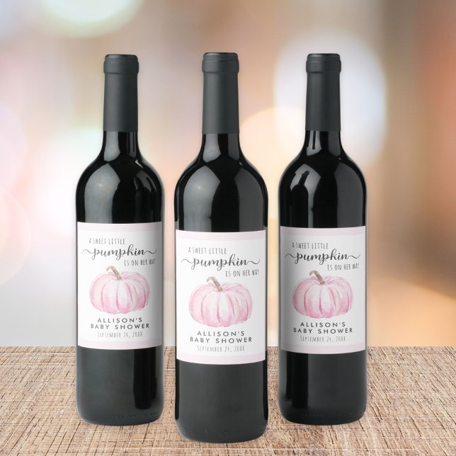 Etiqueta Para Botella De Vino Pequeña Calabaza Acuarela Niña Ducha (Subido por el creador)