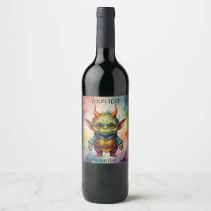 Etiqueta Para Botella De Vino Pequeña criaturita alegre y divertida