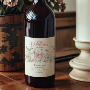 Etiqueta Para Botella De Vino Pequeña Flor Silvestre Floral Girl Lazo Rosa Baby 