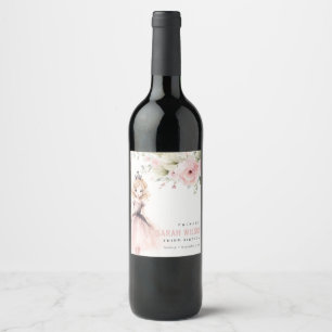 Etiqueta Para Botella De Vino Pequeña Princesa Rosa Cuta Rosa Cumpleaños Floral