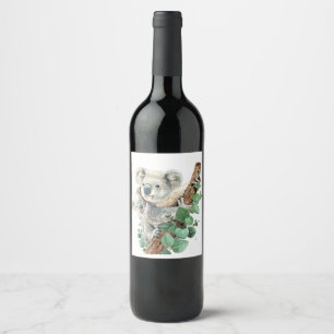 Etiqueta Para Botella De Vino Pequeño Koala lindo oso arte animal australiano