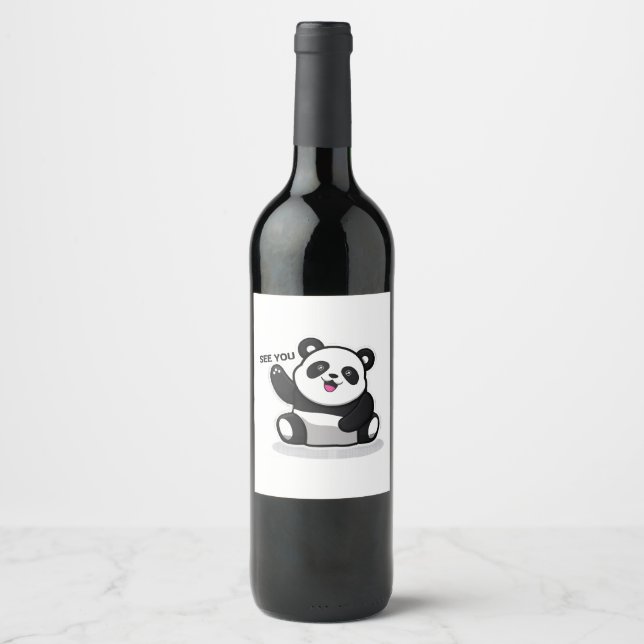 Etiqueta Para Botella De Vino pequeño panda lindo (Anverso)