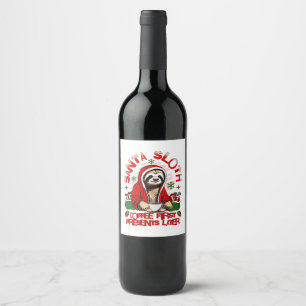 Etiqueta Para Botella De Vino Perezoso de Santa bebiendo café