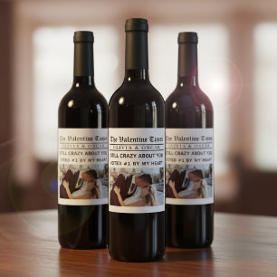 Etiqueta Para Botella De Vino Periódico de San Valentín Personalizado