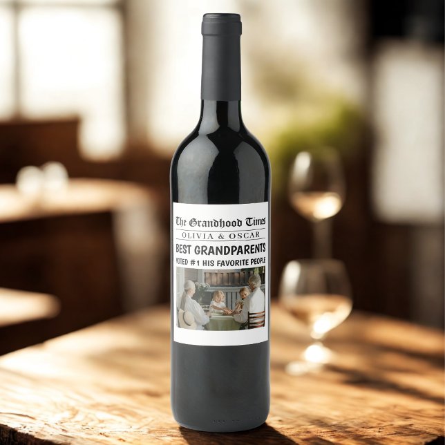 Etiqueta Para Botella De Vino Periódico personalizado | Los mejores abuelos (Subido por el creador)