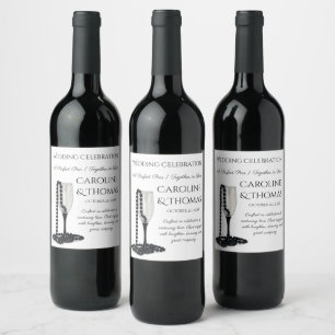 Etiqueta Para Botella De Vino Perla Negra y Blanca Etiqueta de Vino de Boda Cham