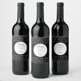 Etiqueta Para Botella De Vino Perlas Elegantes en Boda en Blanco y Negro