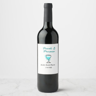 Etiqueta Para Botella De Vino Perlas y prosecco ducha de novia azul negro nombre
