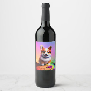 Etiqueta Para Botella De Vino Perro Corgi De Cachorro Cúpido-36475