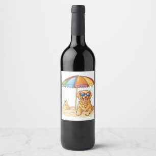 Etiqueta Para Botella De Vino Perro de playa Golden Retriever