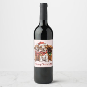 Etiqueta Para Botella De Vino Perros del Boxer navideño