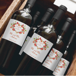 Etiqueta Para Botella De Vino Personaliza Corazón Amoroso Simple Elegante Boda 