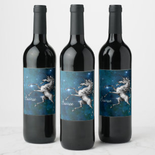 Etiqueta Para Botella De Vino Personalizable celeste unicornio