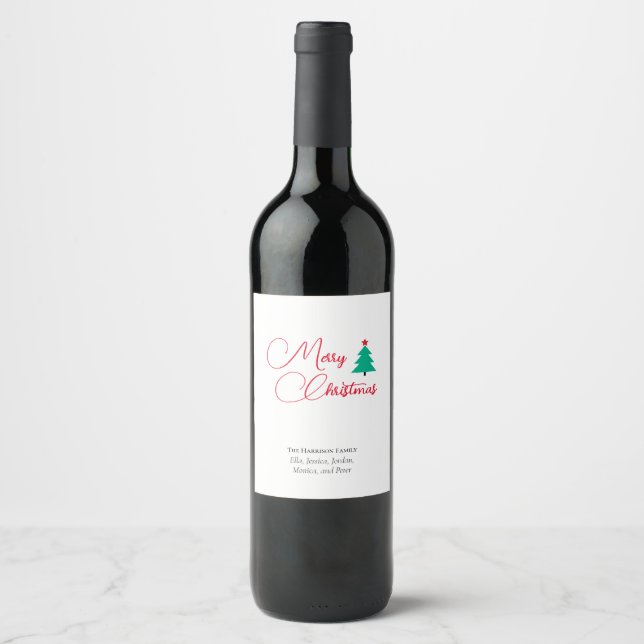Etiqueta Para Botella De Vino Personalizable de caligrafía navideña (Anverso)