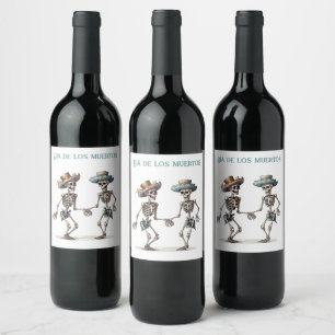 Etiqueta Para Botella De Vino Personalizable de esqueletos bailarines de Dia de