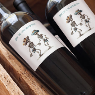 Etiqueta Para Botella De Vino Personalizable de esqueletos bailarines de Dia de
