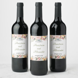 Etiqueta Para Botella De Vino Personalización de la marca de vino acuarela Flora