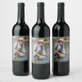 Etiqueta Para Botella De Vino Personalización de la pesca con mosca Feliz Navida