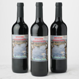 Etiqueta Para Botella De Vino Personalización de la pesca con mosca Feliz Navida