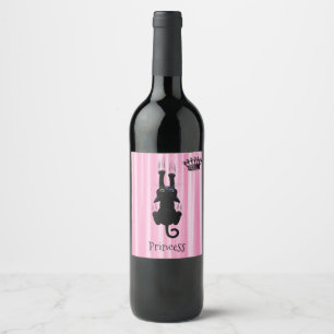 Etiqueta Para Botella De Vino Personalizada Gata Princesa Negra Divertida Rosa