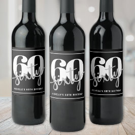 Etiqueta Para Botella De Vino Personalizada moderna y negra fiesta de cumpleaños