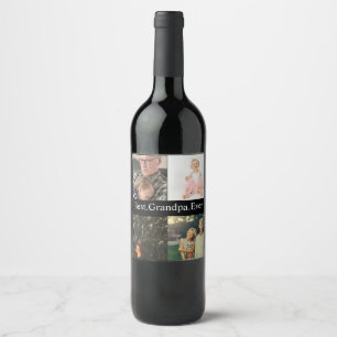 Etiqueta Para Botella De Vino Personalizado 4 Mejor Abuelo Collage de fotos