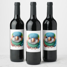 Etiqueta Para Botella De Vino Personalizado Adorable Fluffy Happy Baby Parrot