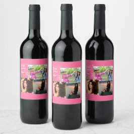 Etiqueta Para Botella De Vino Personalizado amigo feliz Collage de fotos de cump