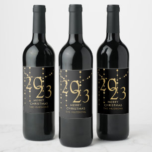 Etiqueta Para Botella De Vino Personalizado Año Oro Garland Feliz Favor de Navid