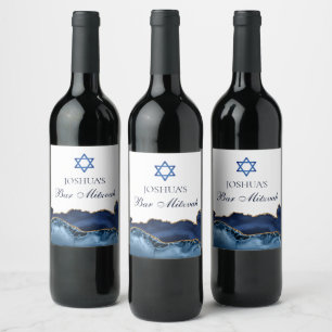 Etiqueta Para Botella De Vino Personalizado Bar Mitzvah Fiesta Navy Agate de Oro