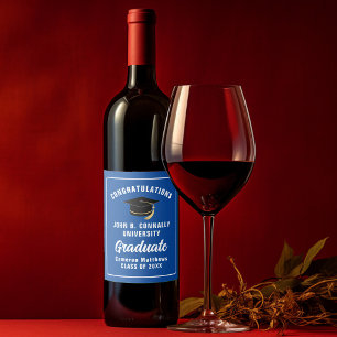 Etiqueta Para Botella De Vino Personalizado Blue Felicitaciones Graduation Party