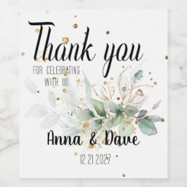 Etiqueta Para Botella De Vino Personalizado Boda Botánico y Oro Gracias Favor