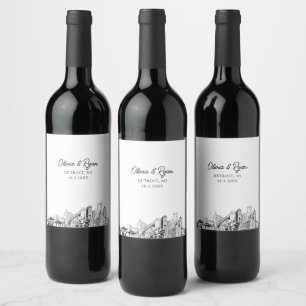 Etiqueta Para Botella De Vino Personalizado Boda de Detroit moderno