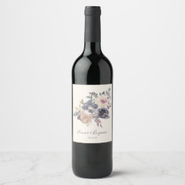 Etiqueta Para Botella De Vino Personalizado Boda Dusty Purple Floral Watercolor 