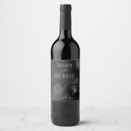 Etiqueta Para Botella De Vino Personalizado Boda gótico floral negro y gris