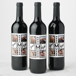 Etiqueta Para Botella De Vino Personalizado Bono moderno papá Stepdad 4 Collage 